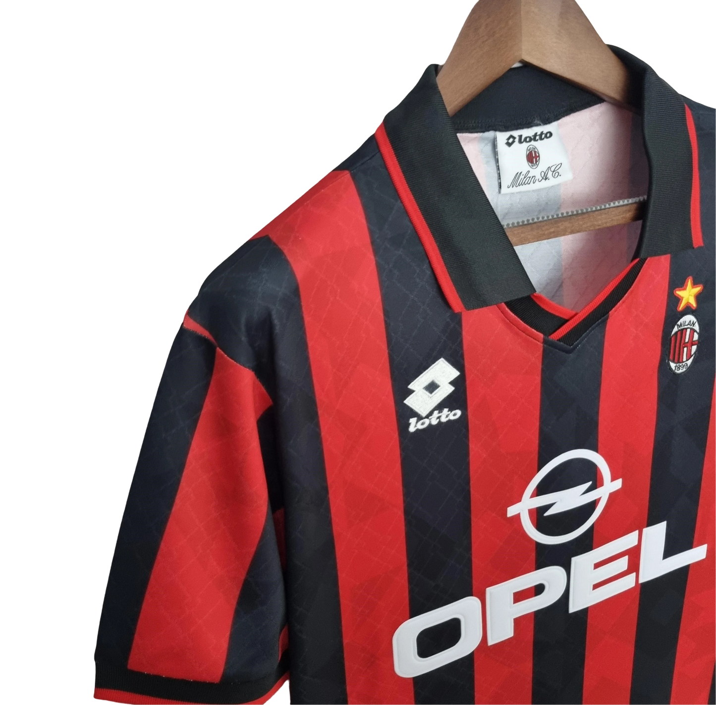 1995/1996 AC Milan Retro Jersey - Home & OPEL Edition at GoVintageJersey Store