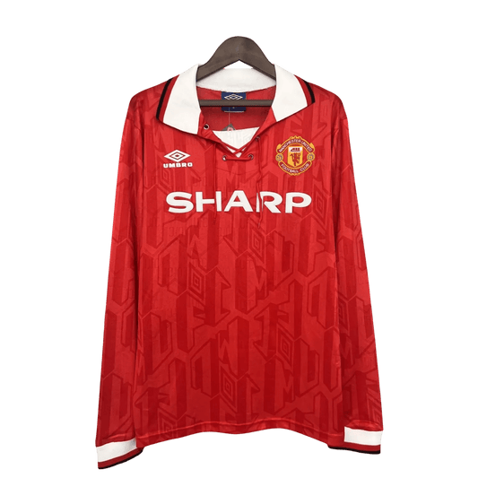 1992/1994 Manchester United SHARP Home Retro Kit - Long Sleeves at GoVintageJersey Store