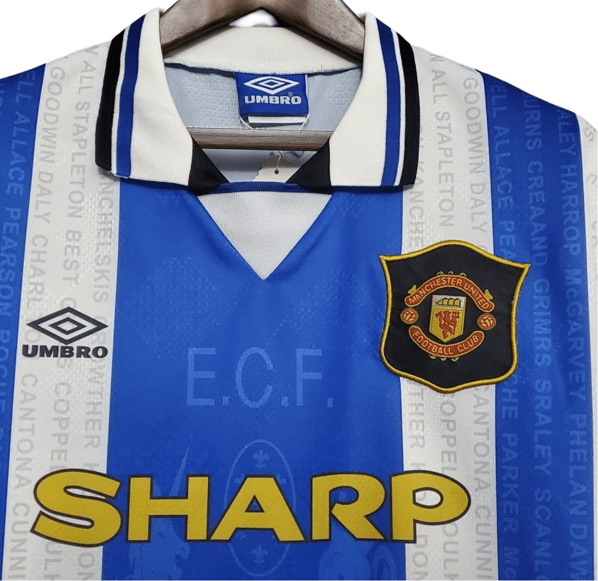 1994/1996 Manchester United SHARP - Blue & White Third Retro Kit - ClassicKits433 - GovintageJersey