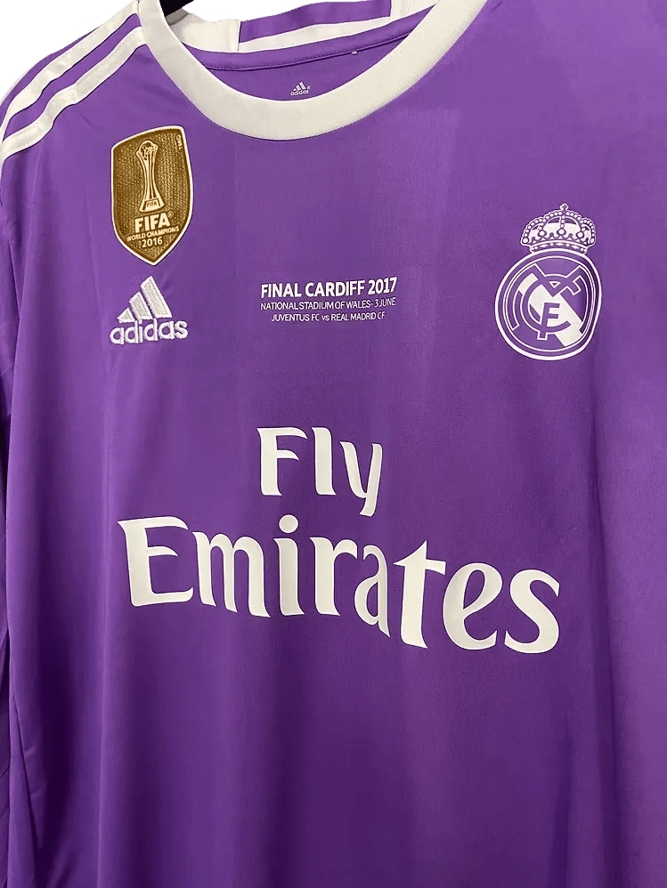 2016/2017 Real Madrid Fly Emirates - UCL Final Away Purple Retro Kit - Long Sleeves at GoVintageJersey Store