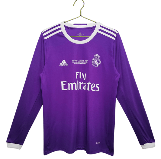 2016/2017 Real Madrid Fly Emirates - UCL Final Away Purple Retro Kit - Long Sleeves at GoVintageJersey Store
